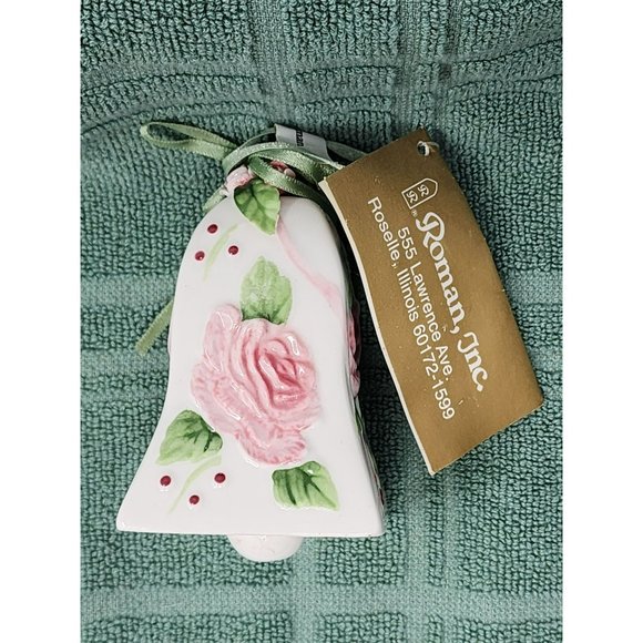 Set Of 4‎ Vintage Roman, Inc Ornaments Summer Blooms Pink Rose With Tags - Picture 9 of 16